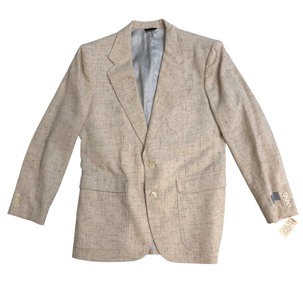 Jordache Mens Gary Blazer Sport Coat Natural Beige Linen Blend Size 40R VTG NWT